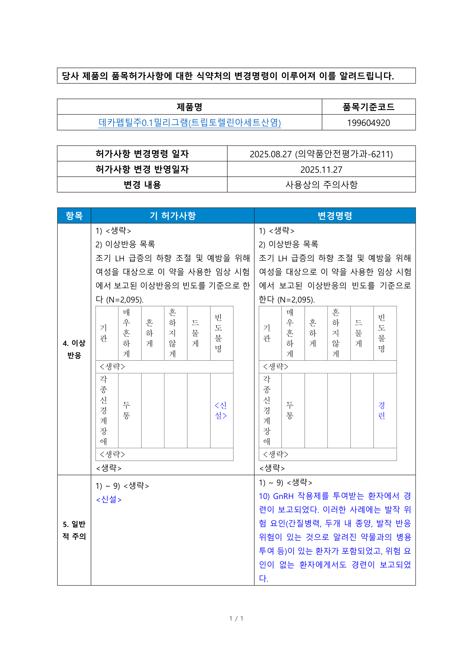데카펩틸주0.1밀리그램(트립토렐린아세트산염)_허가사항 변경일 2025.11.27